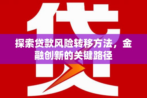 亭湖探索贷款风险转移方法，金融创新的关键路径