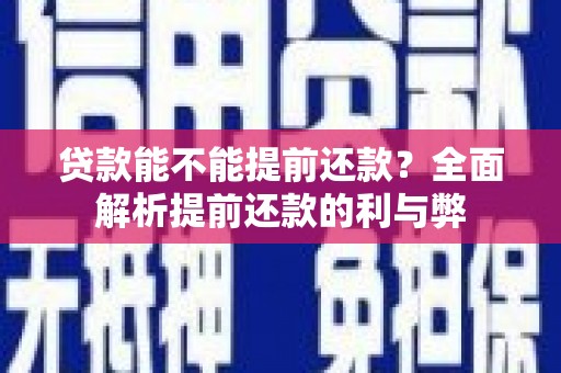 亭湖贷款能不能提前还款？全面解析提前还款的利与弊
